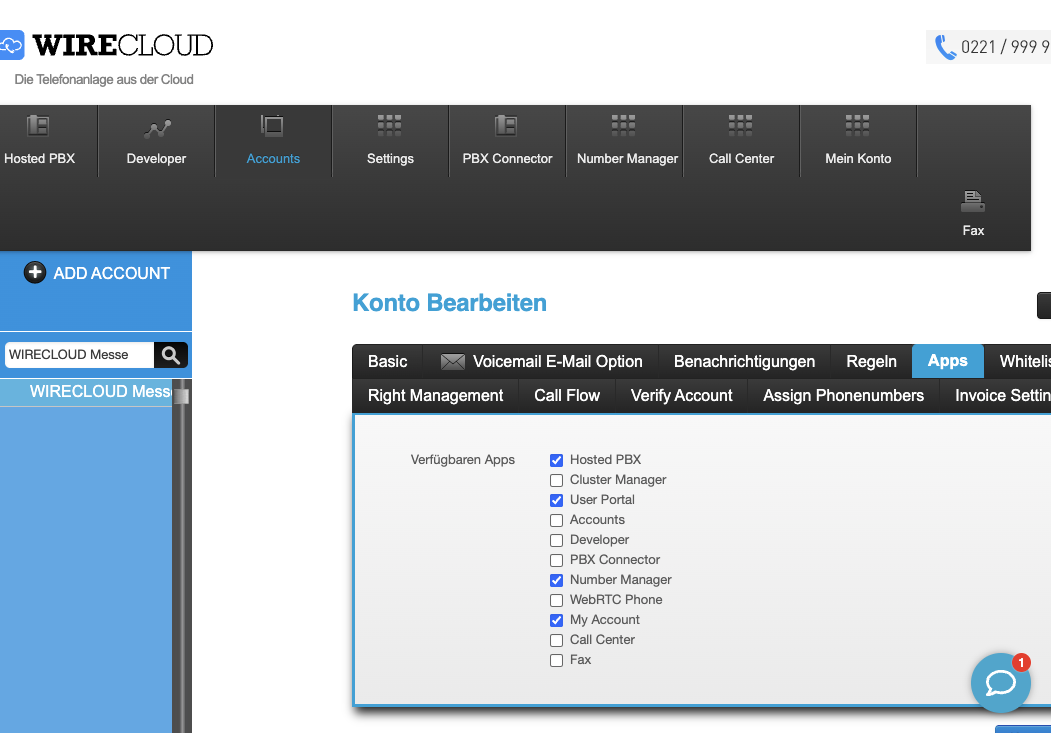 WIRECLOUD Apps Einstellungen
