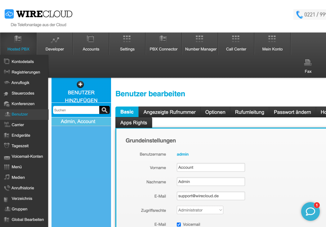 WIRECLOUD Benutzer bearbeiten