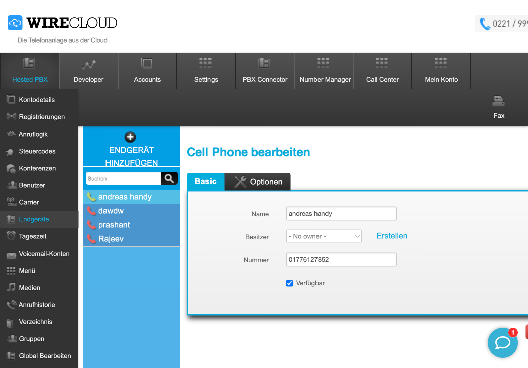 WIRECLOUD Endgerät bearbeiten